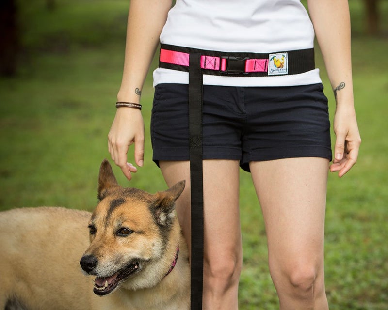 Squishy Face Studio Hands Free Dog Leash Belt - Medium-Large - Neon Pink - Image 2